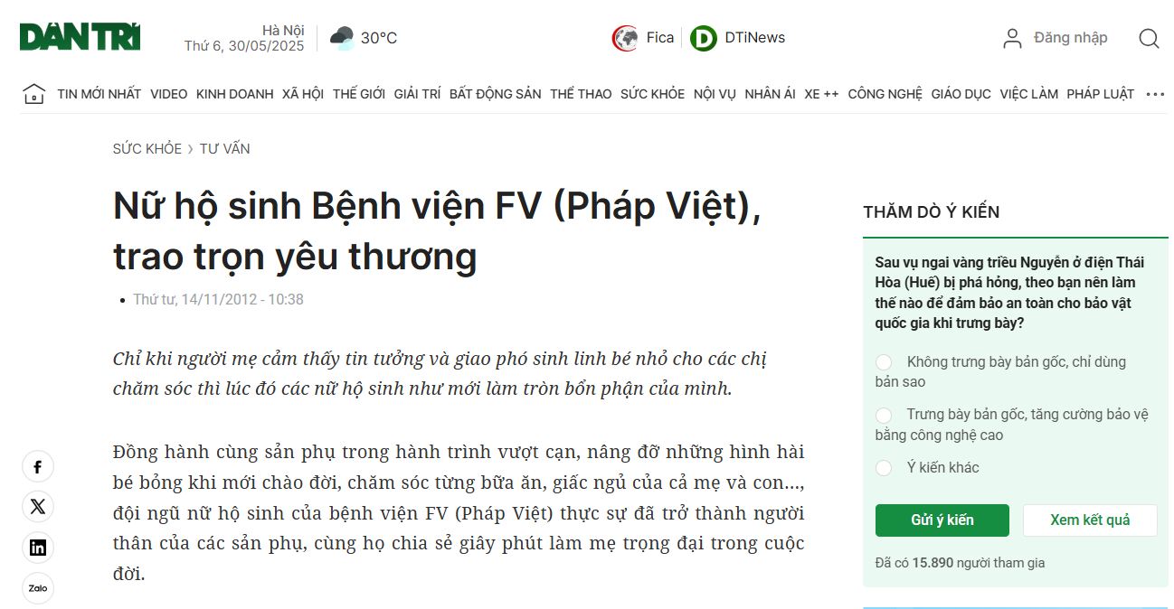 Báo Dân Trí: Nữ hộ sinh Bệnh viện FV trao trọn yêu thương